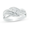 Diamond Accent Three Stone Bypass Split Shank Promise Ring in Sterling Silver