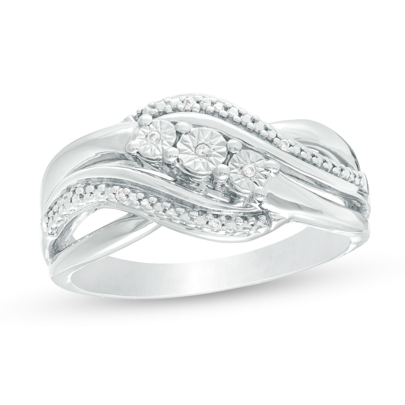 Main Image 1 of Diamond Accent Three Stone Bypass Split Shank Promise Ring in Sterling Silver