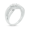 Diamond Accent Three Stone Bypass Split Shank Promise Ring in Sterling Silver