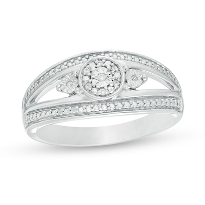 Diamond Accent Bead Split Shank Ring in Sterling Silver