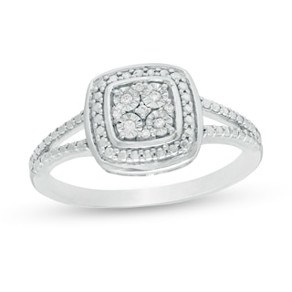 Composite Diamond Accent Cushion Frame Split Shank Ring in 10K White Gold