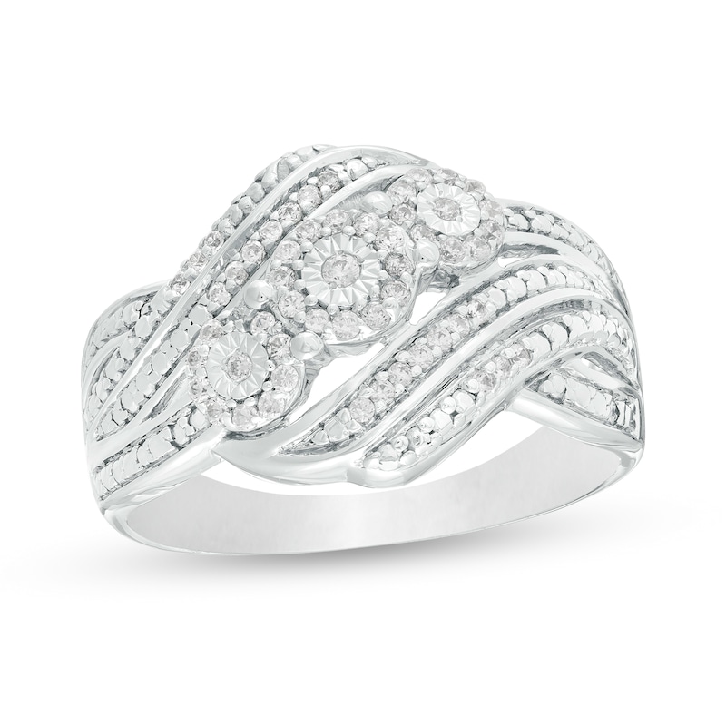 0.23 CT. T.W. Diamond Three Stone Multi-Row Bypass Ring in Sterling Silver|Peoples Jewellers