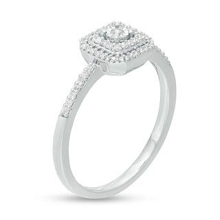 0.15 CT. T.W. Diamond Double Cushion Frame Promise Ring in 10K White Gold