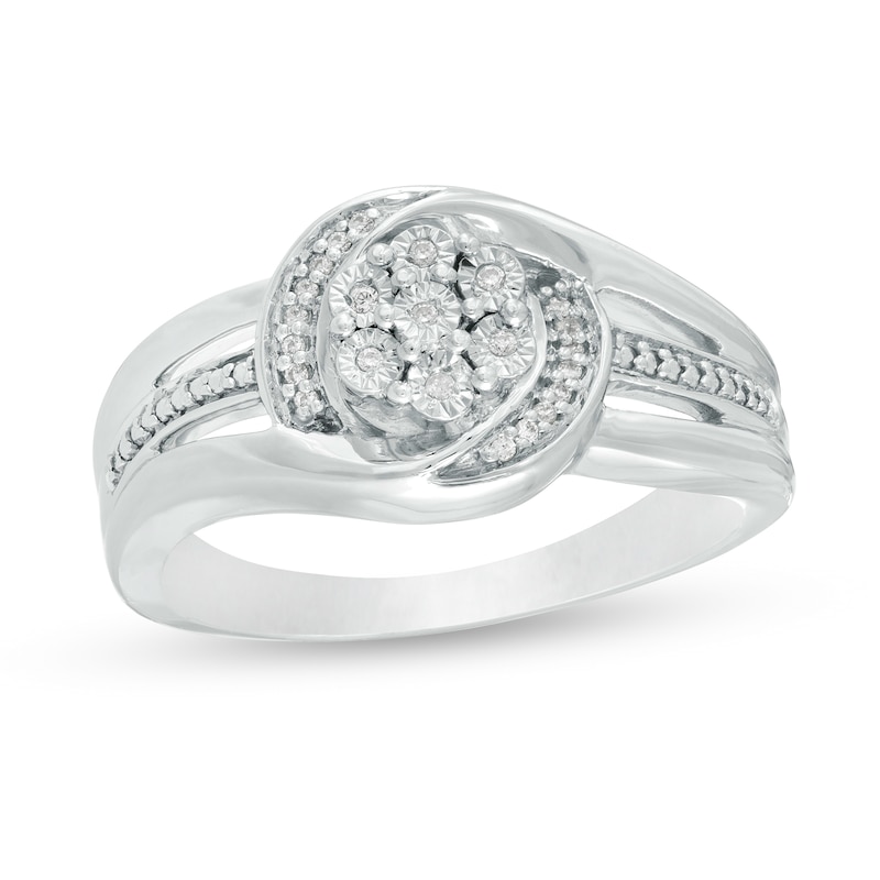 0.04 CT. T.W. Composite Diamond Bypass Split Shank Promise Ring in Sterling Silver|Peoples Jewellers