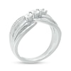 Diamond Accent Three Stone Bypass Split Shank Promise Ring in Sterling Silver