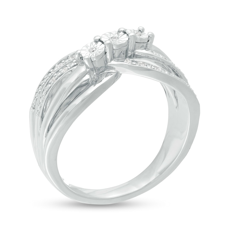 Diamond Accent Three Stone Bypass Split Shank Promise Ring in Sterling Silver|Peoples Jewellers