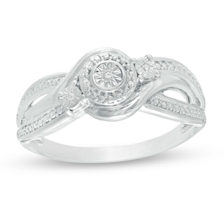 Diamond Accent Bypass Beaded Split Shank Promise Ring in Sterling Silver