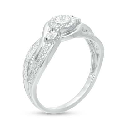 Diamond Accent Bypass Beaded Split Shank Promise Ring in Sterling Silver