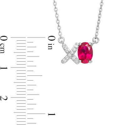 Oval Lab-Created Ruby and White Sapphire "XO" Necklace in Sterling Silver