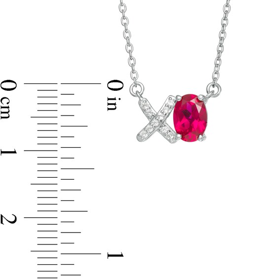 Oval Lab-Created Ruby and White Sapphire "XO" Necklace in Sterling Silver