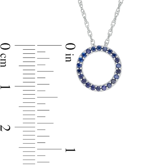 Blue Sapphire Circle Pendant in 10K White Gold