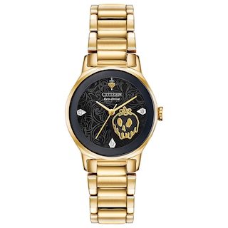 Ladies' Citizen Eco-Drive® Villains Evil Queen Diamond Accent Gold-Tone Watch with Black Dial (Model: EM0739-52W)