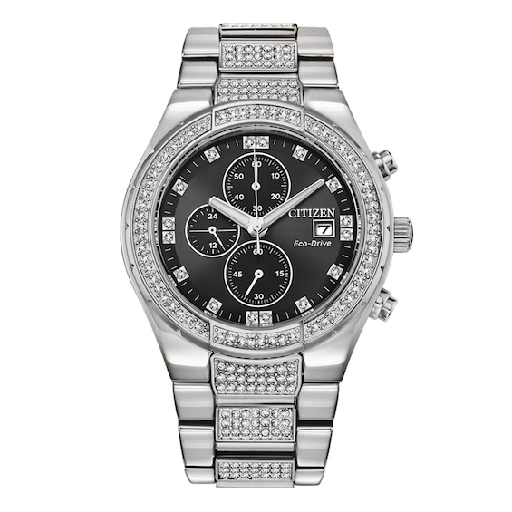 Men's Citizen Eco-Drive® Crystal Accent Chronograph Watch with Black Dial (Model: CA0750-53E)