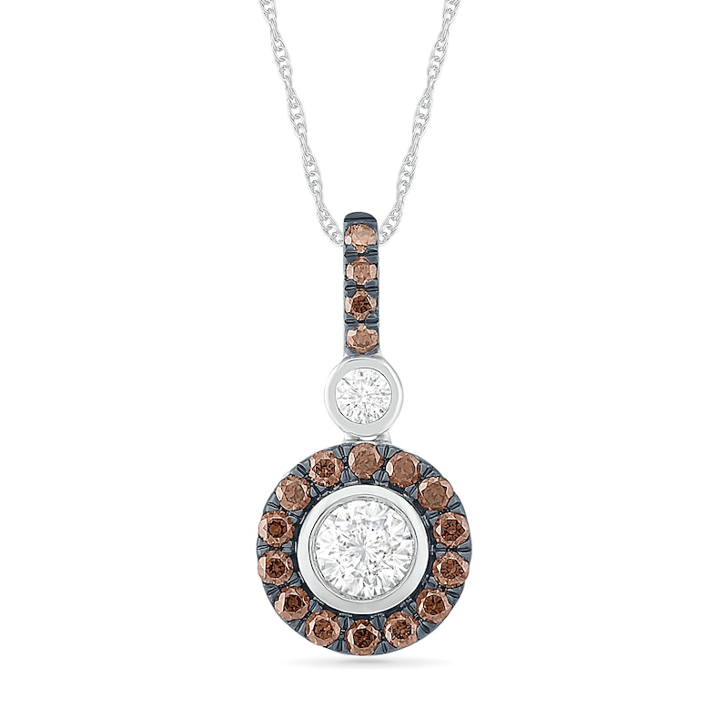 0.45 CT. T.W. Champagne and White Diamond Frame Drop Pendant in 10K White Gold|Peoples Jewellers