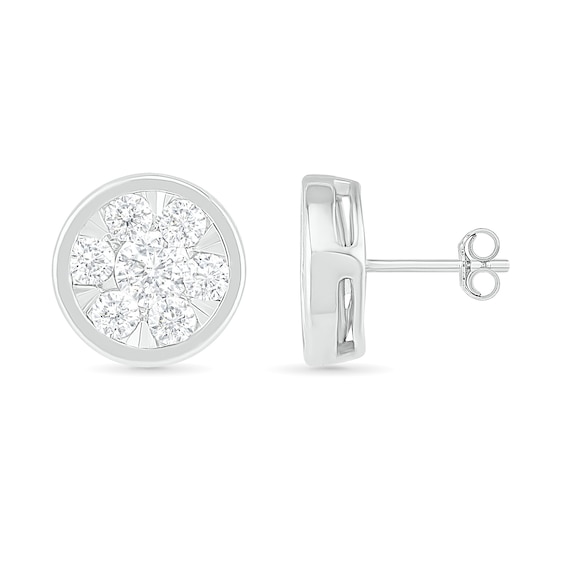 0.95 CT. T.W. Composite Diamond Circle Stud Earrings in 10K White Gold