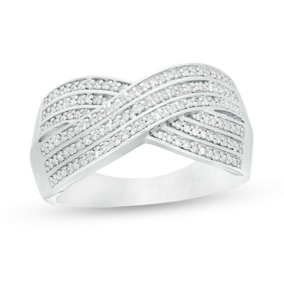 0.24 CT. T.W. Diamond Triple Row Criss-Cross Ring in Sterling Silver