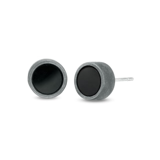 Vera Wang Men 6.0mm Onyx Sandblast Stud Earrings in Sterling Silver and Black Ruthenium