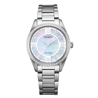 Ladies' Citizen Eco-Drive® Fiore Diamond Accent Watch with Mother-of-Pearl Dial (Model: EM0880-54D)