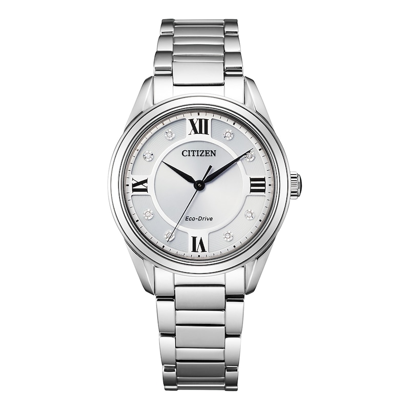 Ladies' Citizen Eco-Drive® Fiore Diamond Accent Watch with Silver-Tone Dial (Model: EM0870-58A)