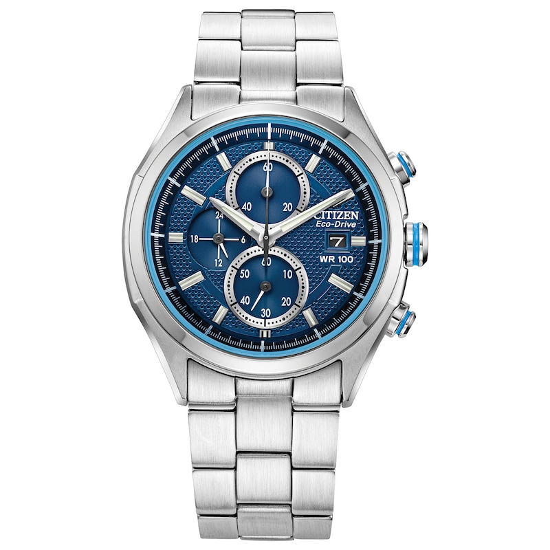 Men's Citizen Eco-Drive® Drive Chronograph Watch with Textured Dark Blue Dial (Model: CA0430-54M)