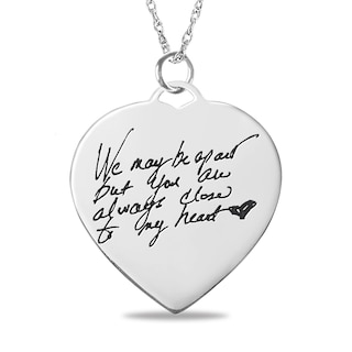 Engravable "We may be apart but you are always close to my heart" Heart Disc Pendant in Sterling Silver (1-3 Lines)