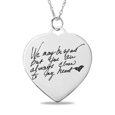 Engravable "We may be apart but you are always close to my heart" Heart Disc Pendant in Sterling Silver (1-3 Lines)