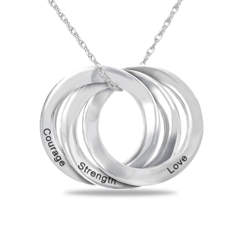Engravable Inspirational Triple Interlocking Rings Pendant in Sterling Silver (1-3 Lines)|Peoples Jewellers