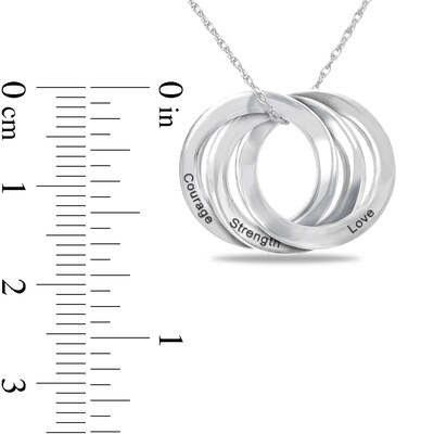 Engravable Inspirational Triple Interlocking Rings Pendant in Sterling Silver (1-3 Lines)