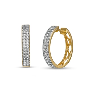 Men's 0.25 CT. T.W. Diamond Double Row Hoop Earrings in 10K Gold