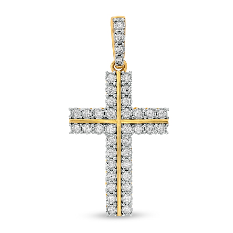 Men's 1.00 CT. T.W. Diamond Double Row Cross Necklace Charm in 10K Gold