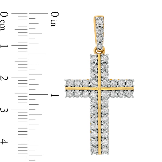 Men's 1.00 CT. T.W. Diamond Double Row Cross Necklace Charm in 10K Gold