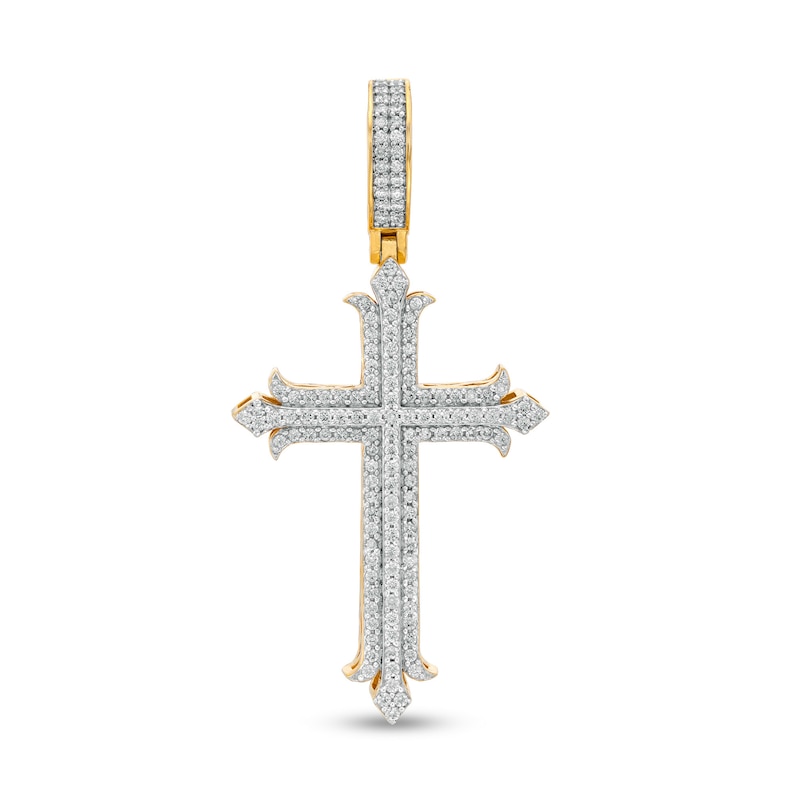 Men's 0.91 CT. T.W. Diamond Gothic-Style Cross Necklace Charm in 10K Gold