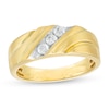 Thumbnail Image 0 of Men's 0.25 CT. T.W. Diamond Three Stone Slant Wedding Band in 10K Gold