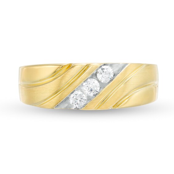 Men's 0.25 CT. T.W. Diamond Three Stone Slant Wedding Band in 10K Gold