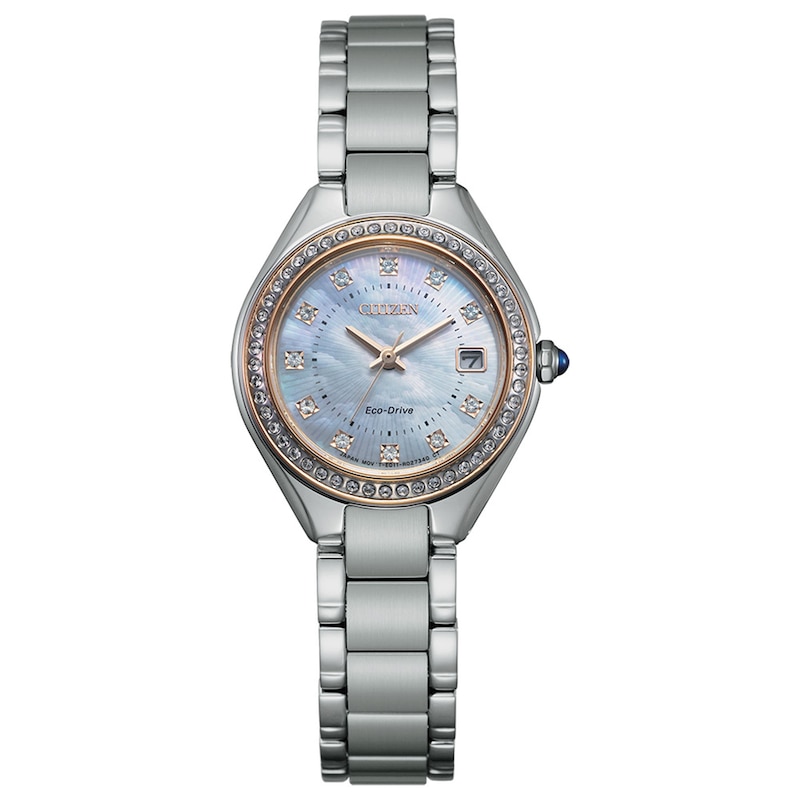 Ladies' Citizen Eco-Drive® Silhouette Crystal Accent Two-Tone Watch with Mother-of-Pearl Dial (Model: EW2556-59Y)|Peoples Jewellers