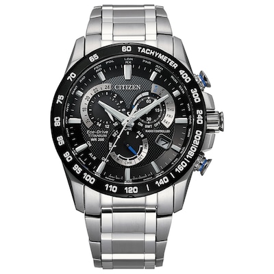 Men's Citizen Eco-Drive® Perpetual Chrono A-T Super Titanium™ Watch with Black Dial (Model: CB5908-57E)