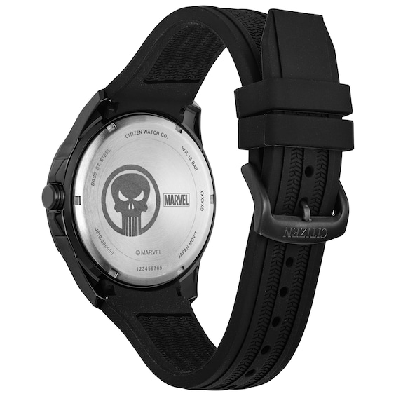 Men's Citizen Eco-Drive® Punisher Black IP Strap Watch with Textured Grey Dial (Model: AW1609-08W)