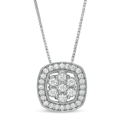 0.50 CT. T.W. Composite Diamond Cushion Frame Pendant in Sterling Silver