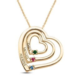 Mother's Birthstone Engravable Tilted Triple Heart Pendant (3 Stones and Names)