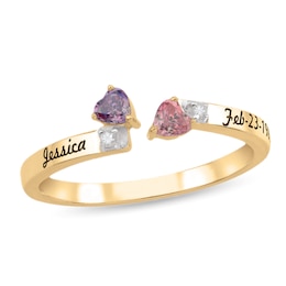 Couple's 3.0mm Heart-Shaped Birthstone and Diamond Accent Engravable Wrap Ring (2 Stones and Names)