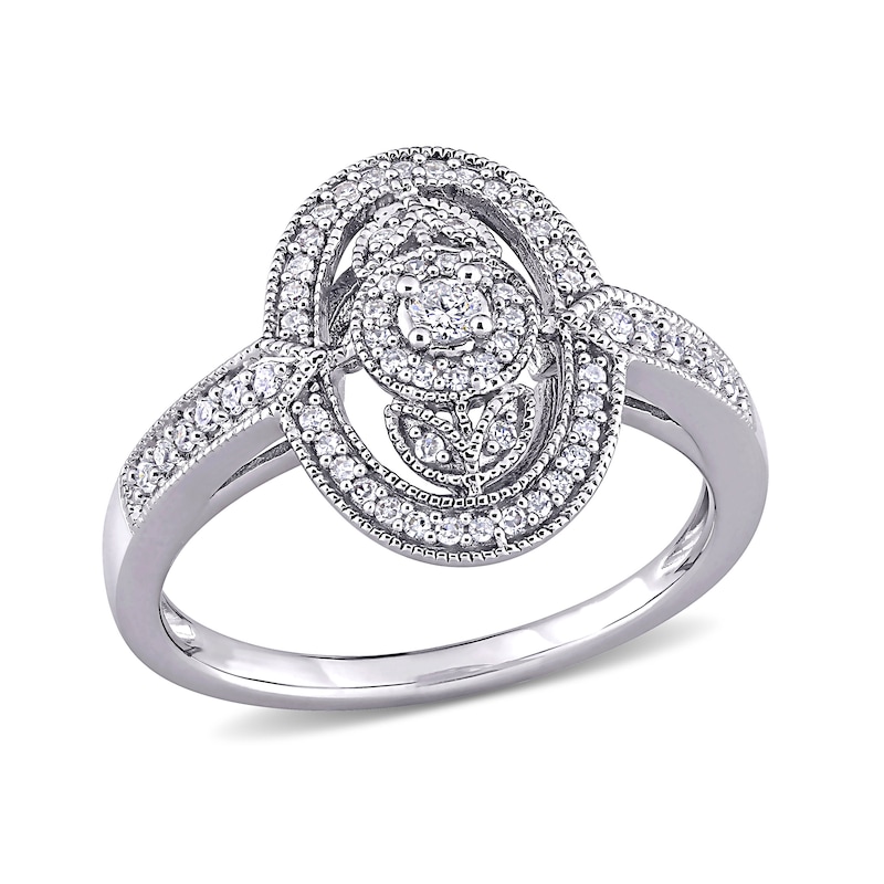 0.24 CT. T.W. Diamond Open Oval Frame Flower Vintage-Style Ring in Sterling Silver|Peoples Jewellers