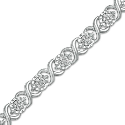 0.25 CT. T.W. Diamond Alternating "X" Line Bracelet in Sterling Silver - 7.25"