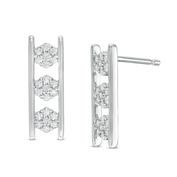 0.25 CT. T.W. Composite Diamond Linear Three Stone Station Drop Earrings in 10K Gold