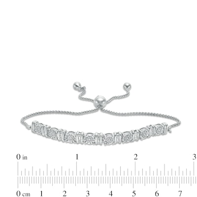 0.10 CT. T.W. Baguette and Round Diamond Alternating Bolo Bracelet in Sterling Silver - 9.5"