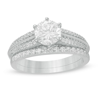 1.45 CT. T.W. Diamond Edge Double Row Bridal Set in 10K White Gold