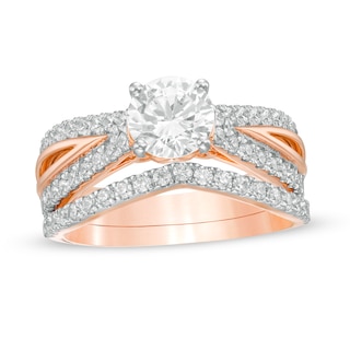 1.69 CT. T.W. Diamond Split Shank Bridal Set in 10K Rose Gold