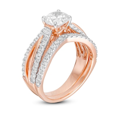 1.69 CT. T.W. Diamond Split Shank Bridal Set in 10K Rose Gold