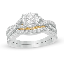 1.69 CT. T.W. Diamond Criss-Cross Split Shank Bridal Set in 10K Two-Tone Gold