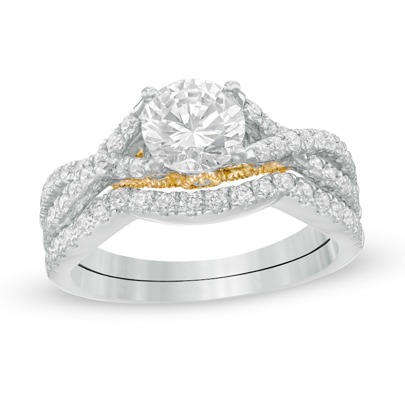 1.69 CT. T.W. Diamond Criss-Cross Split Shank Bridal Set in 10K Two-Tone Gold|Peoples Jewellers