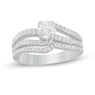 1.23 CT. T.W. Diamond Wavy Bypass Split Shank Bridal Set in 10K White Gold